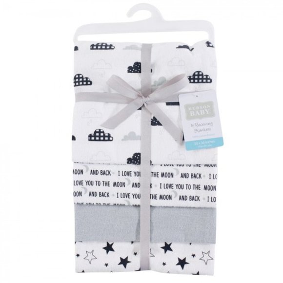 Hudson Baby Neutral Baby Receiving Blankets Swaddle Star Moon Gray Black - Picture 1 of 2